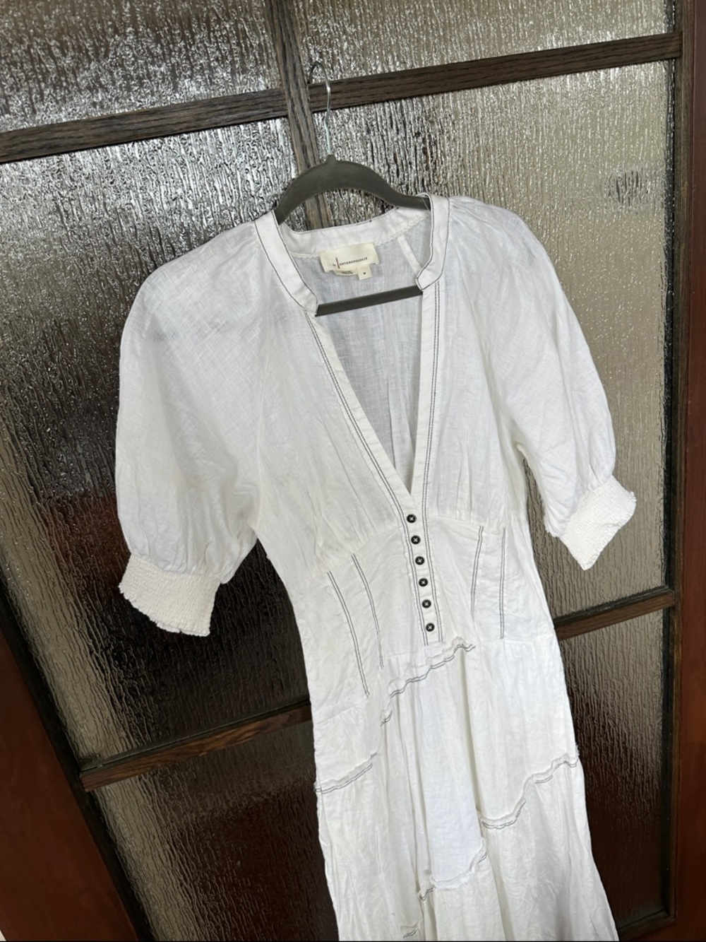 Anthropologie V-Neck Corset Midi Shirt Dress white W/black trim size Medium NWT - Picture 6 of 9